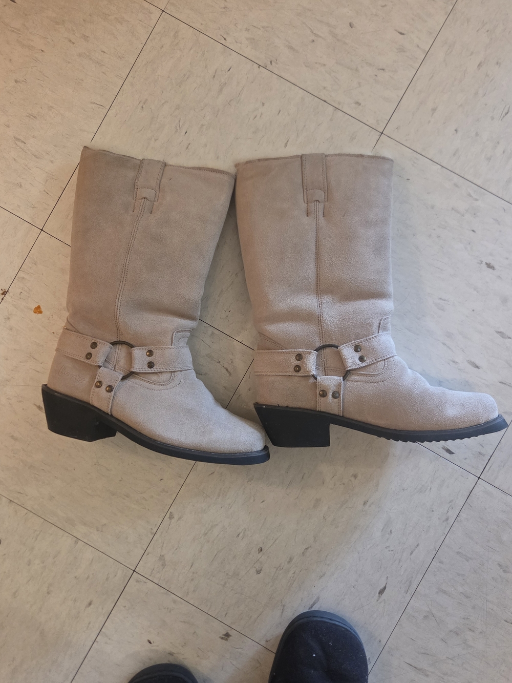 Women’s Light Beige Mid-Calf Harness Boots